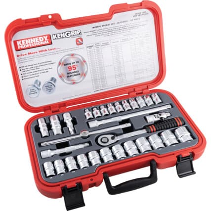 Kennedy Professional 1/2in. Drive, Socket Set, Metric, 8mm - 32mm, Set of 30, Chromed Finish