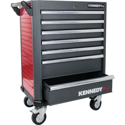 Armário de ferramentas com rodas, Vermelho/Cinzento, 7 Gavetas, 844mm (H), 706mm (L), 461mm (W), 450kg Capacidade — Vista principal
