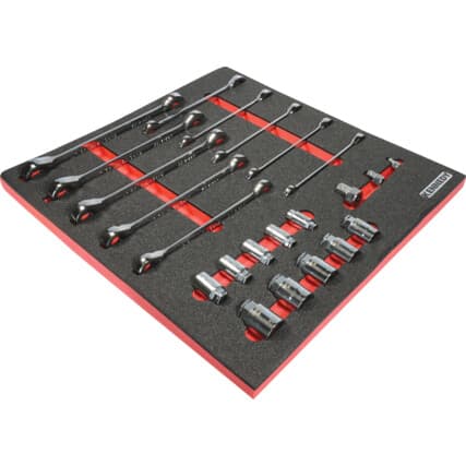 23 peças Chave combinada com roquete Conjunto com Go-Thru Soquetes em Espuma de organização com 2/3 de largura para Armários de ferramentas — Vista principal