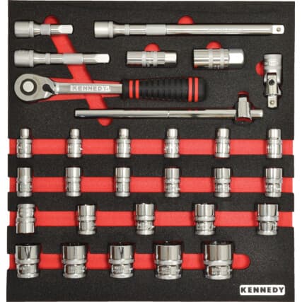 30 peças Métrico Ken-Grip 1/2in Encaixe quadrado Conjunto de soquetes em 2/3 Espuma de organização para Armários de ferramentas — Vista principal