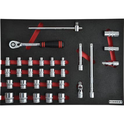 30 peças Métrico Conjunto de soquetes 1/2" em Espuma de organização de largura integral para Armários de ferramentas — Vista principal