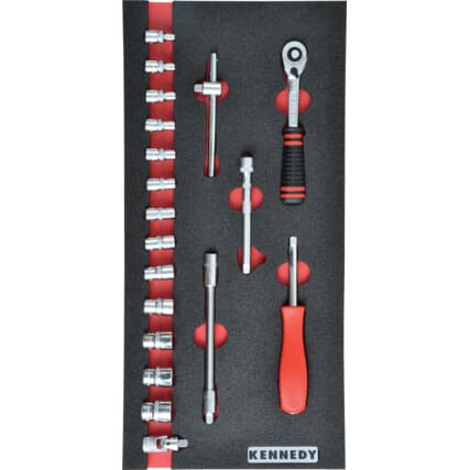 19 peças Ken-grip 1/4" Encaixe quadrado Métrico Conjunto de soquetes em 1/3 Espuma de organização para Armários de ferramentas — Vista principal